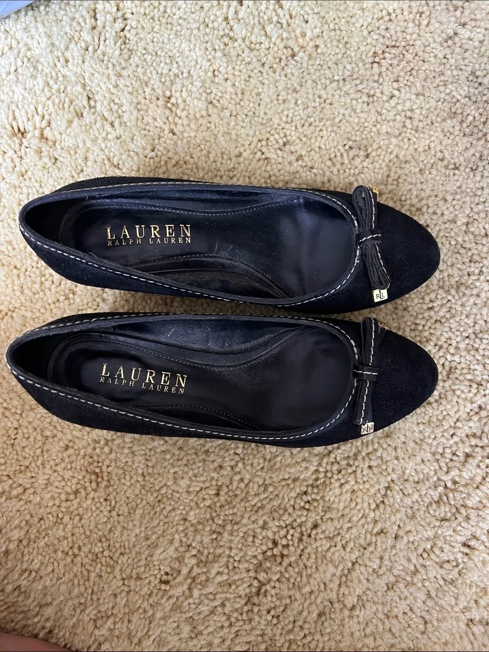 Lauren Ralph Lauren Black Suede Bow Accent Flats